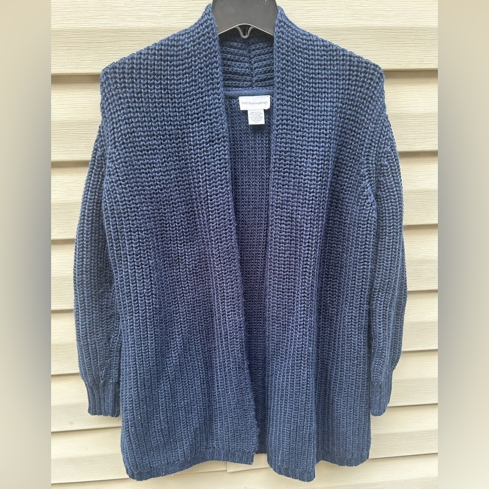 Soft Surroundings PXS navy chunky knit cardigan sweater Lagenlook fall oversized
